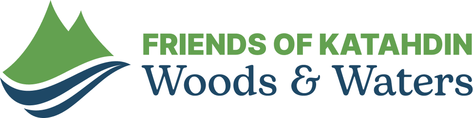 Logo of Friends of Katahdin Woods & Waters featuring mountain peaks and flowing water in a clean, modern design.