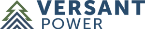 Logo featuring the text "VERSANT POWER" with a stylized green tree and blue geometric shapes beneath.