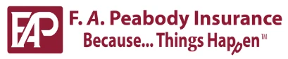 Logo of F.A. Peabody Insurance with the tagline "Because... Things Happen™".
