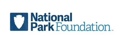 Logo of the National Park Foundation featuring blue text and a shield symbol.
