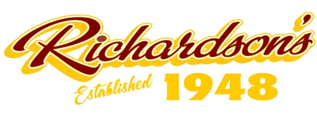 Logo for Richardson's with cursive text and the year 1948 established, featuring red and yellow colors.