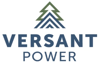 Logo of Versant Power featuring stylized trees and mountains above the text "VERSANT POWER."