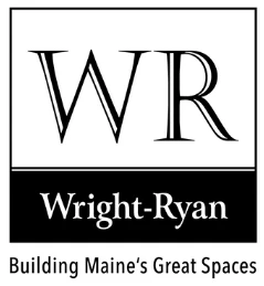 Logo for Wright-Ryan, featuring the initials "WR" and the tagline "Building Maine's Great Spaces."