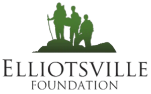 Logo of the Elliottsville Foundation featuring three hikers and the text "Elliottsville Foundation" underneath.