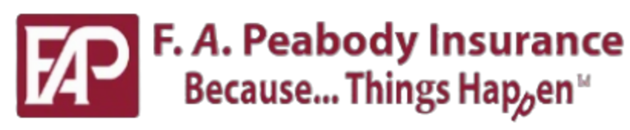 Logo of F. A. Peabody Insurance with the tagline "Because... Things Happen™".