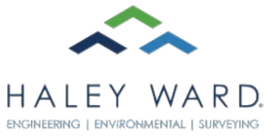 Logo of Haley Ward featuring three colored peaks with the text: "Haley Ward. Engineering | Environmental | Surveying."