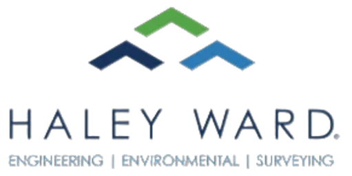 Logo of Haley Ward featuring three colored peaks with the text: "Haley Ward. Engineering | Environmental | Surveying."