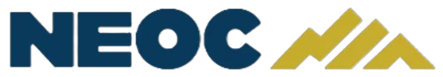Logo featuring the text "NEOC" in blue with a yellow mountain graphic to the right.