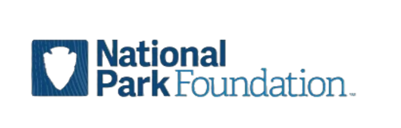 Logo of the National Park Foundation, featuring text with a blue shield icon.