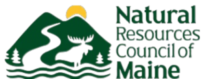 Logo of the Natural Resources Council of Maine featuring mountains, trees, and water. The sun is depicted above the mountains.