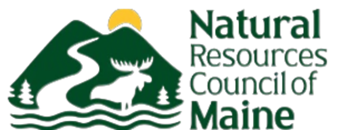 Logo of the Natural Resources Council of Maine featuring mountains, trees, and water. The sun is depicted above the mountains.