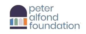 Logo of the Peter Alfond Foundation featuring stylized arches and the foundation name in blue and orange.