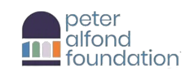 Logo of the Peter Alfond Foundation featuring stylized arches and the foundation name in blue and orange.