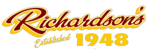 Logo for Richardson's, featuring script lettering and "Established 1948." Colors are maroon, yellow, and white.