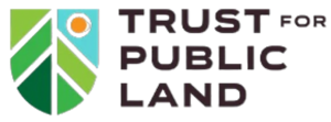 Logo of Trust for Public Land featuring green leaf design and the sun, alongside the organization's name.